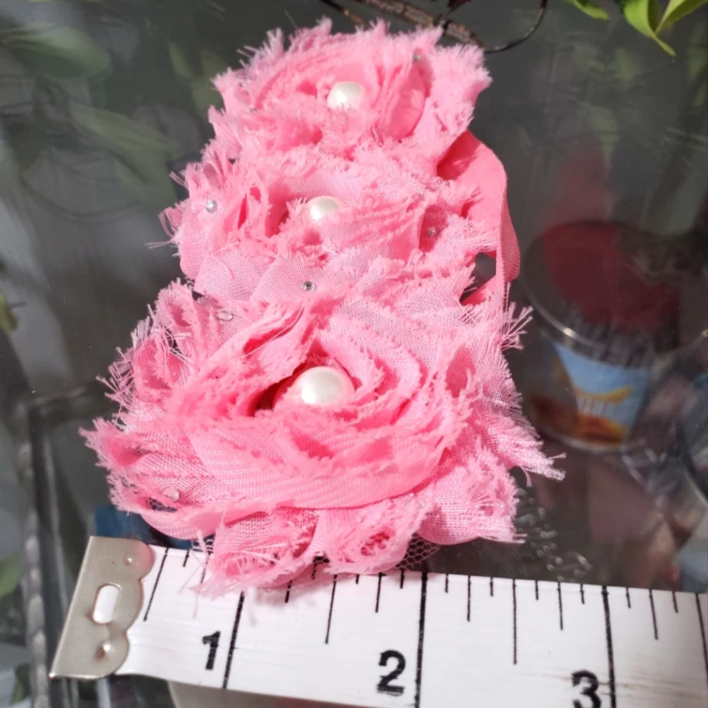 Set Of 2 Hair Bows Pink Floral Headband with Pearls, Gray Headband Bow 6